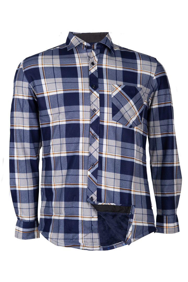 Camicia uomo in pile accoppiato fantasia tartan con taschino sul petto