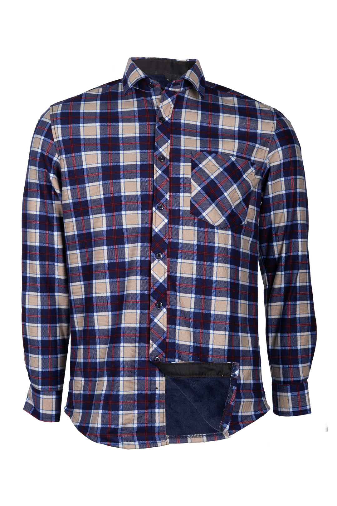 Camicia uomo in pile accoppiato fantasia tartan con taschino sul petto