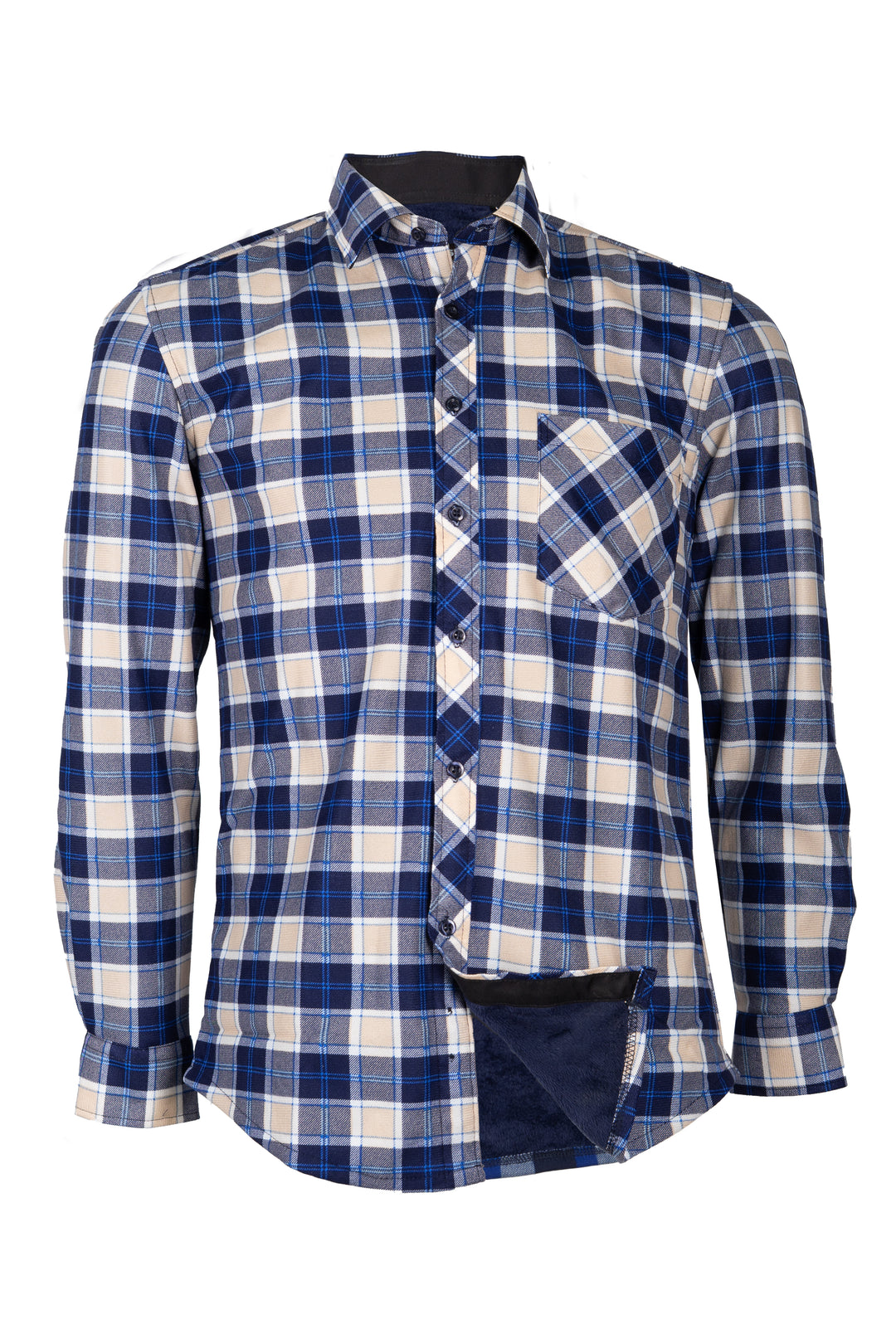 Camicia uomo in pile accoppiato fantasia tartan con taschino sul petto