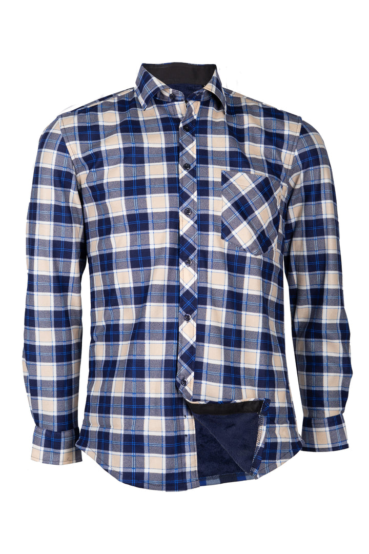 Camicia uomo in pile accoppiato fantasia tartan con taschino sul petto