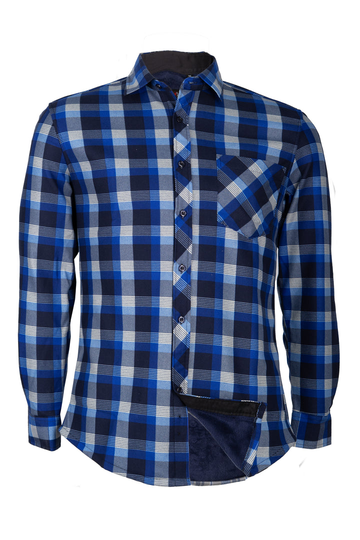 Camicia uomo in pile accoppiato fantasia tartan con taschino sul petto
