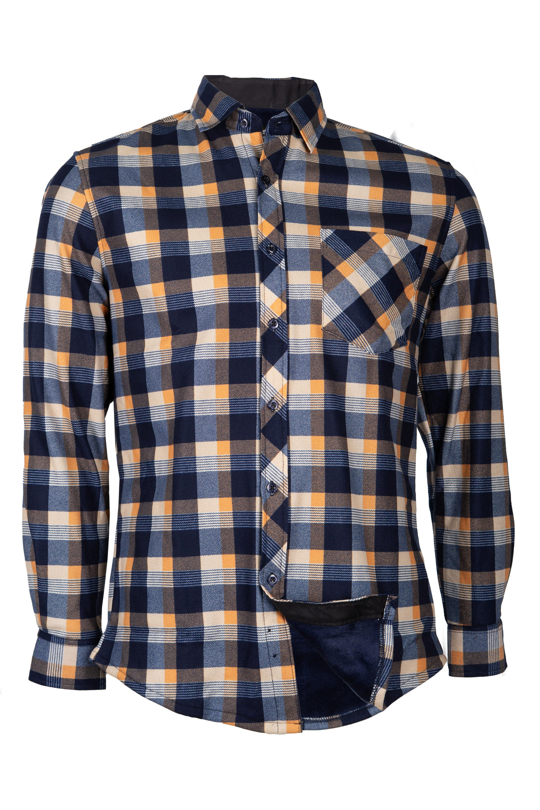 Camicia uomo in pile accoppiato fantasia tartan con taschino sul petto