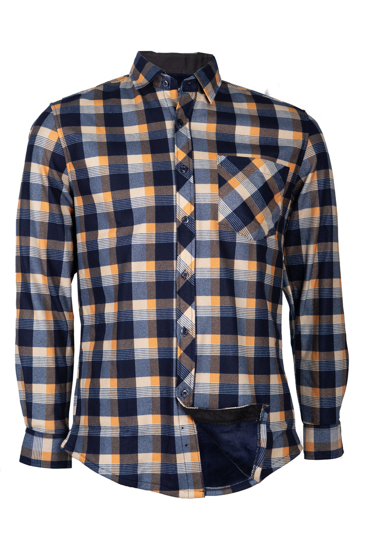 Camicia uomo in pile accoppiato fantasia tartan con taschino sul petto