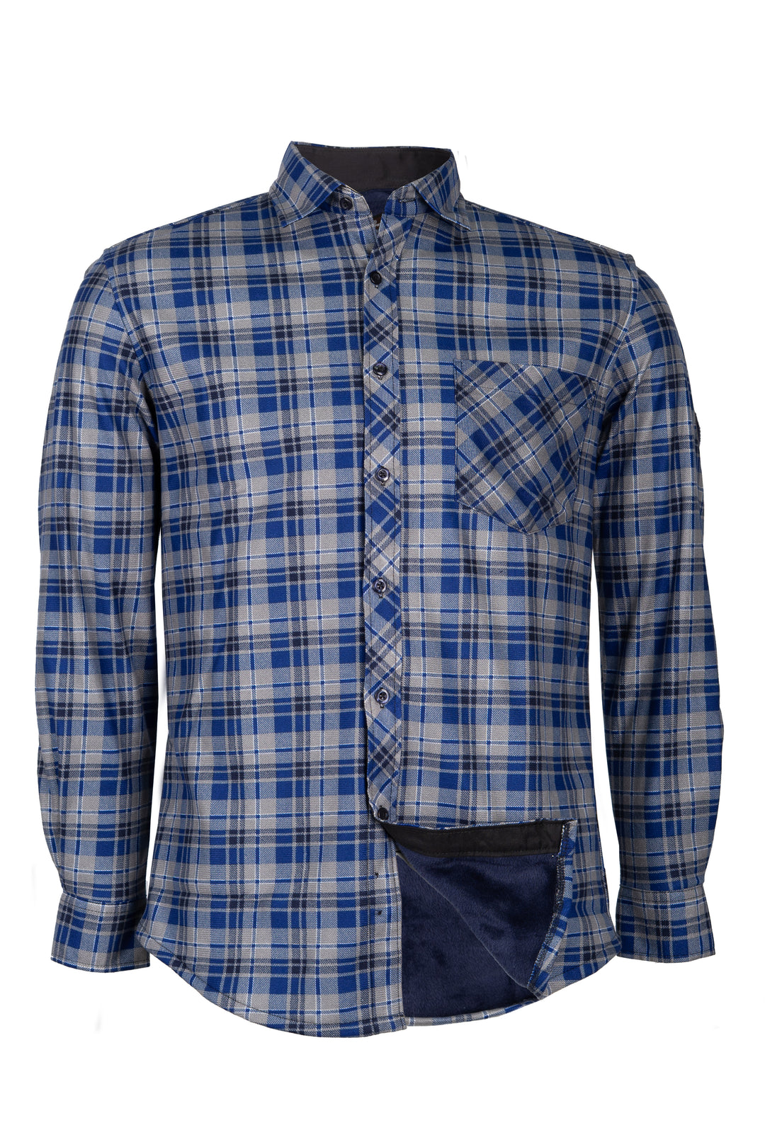 Camicia uomo in pile accoppiato fantasia tartan con taschino sul petto