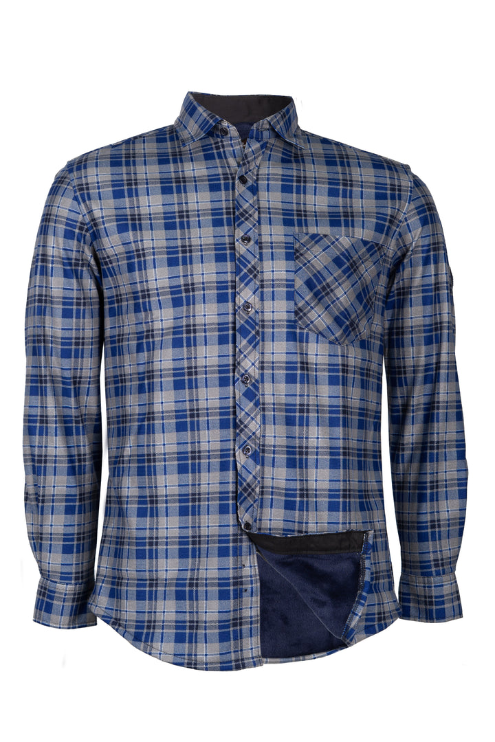 Camicia uomo in pile accoppiato fantasia tartan con taschino sul petto