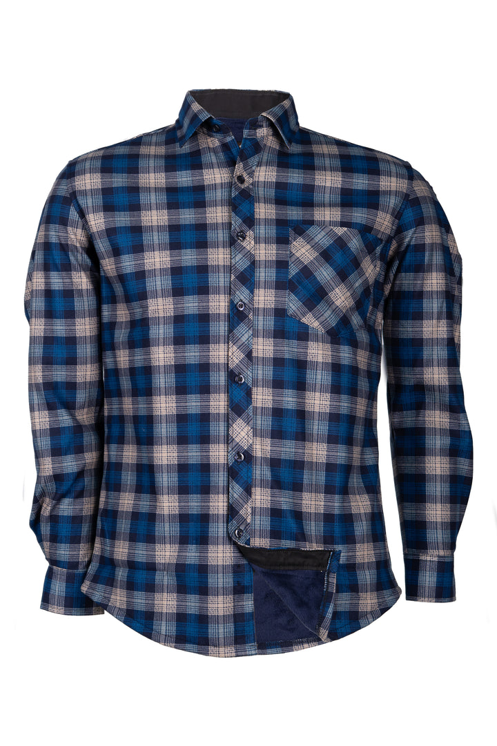 Camicia uomo in pile accoppiato fantasia tartan con taschino sul petto