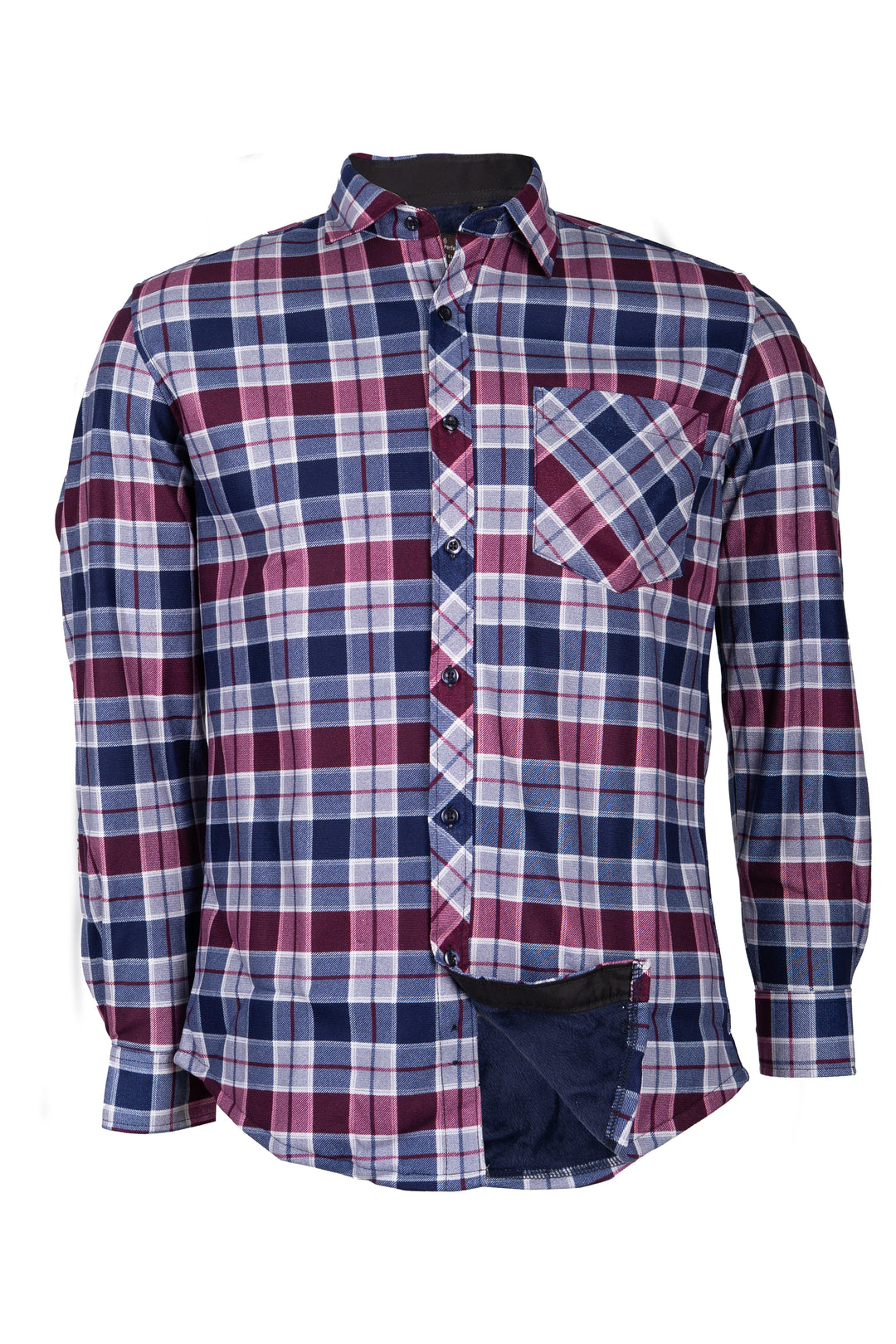 Camicia uomo in pile accoppiato fantasia tartan con taschino sul petto