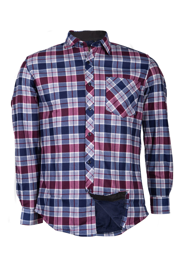 Camicia uomo in pile accoppiato fantasia tartan con taschino sul petto