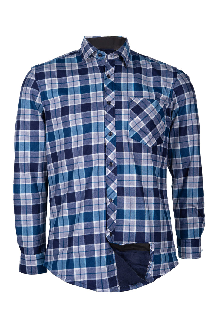 Camicia uomo in pile accoppiato fantasia tartan con taschino sul petto