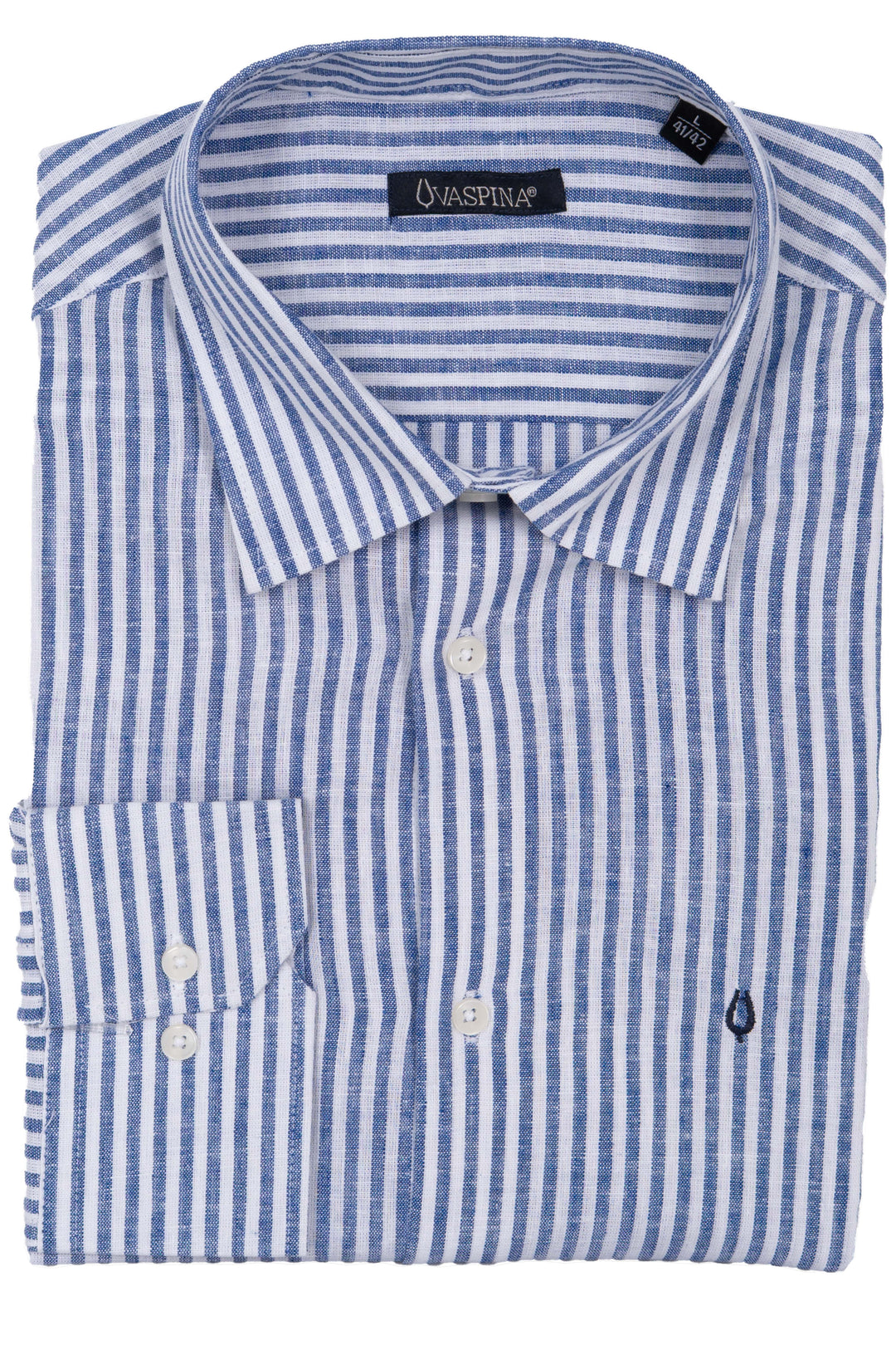9762 BST -- Camicia manica lunga in misto lino a righe con collo classico