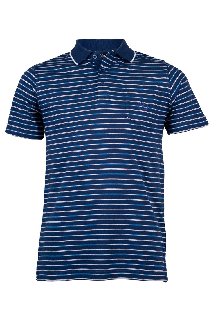 Polo in cotone jersey a righe colorate con colletto in contrasto