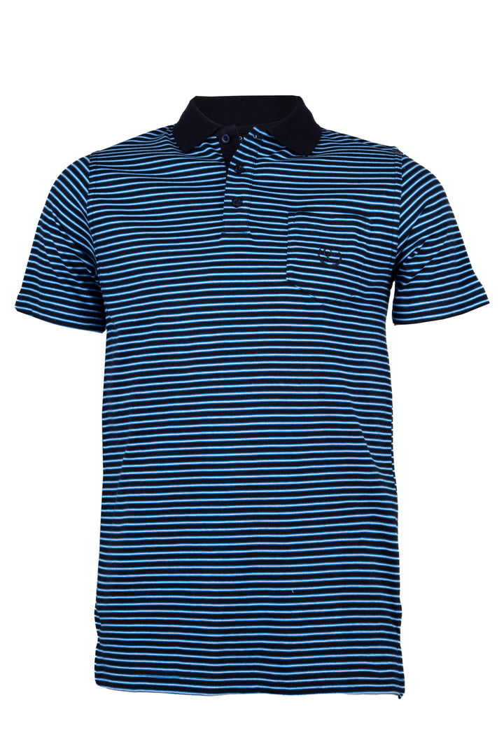 Polo in cotone jersey a righe colorate con colletto in contrasto