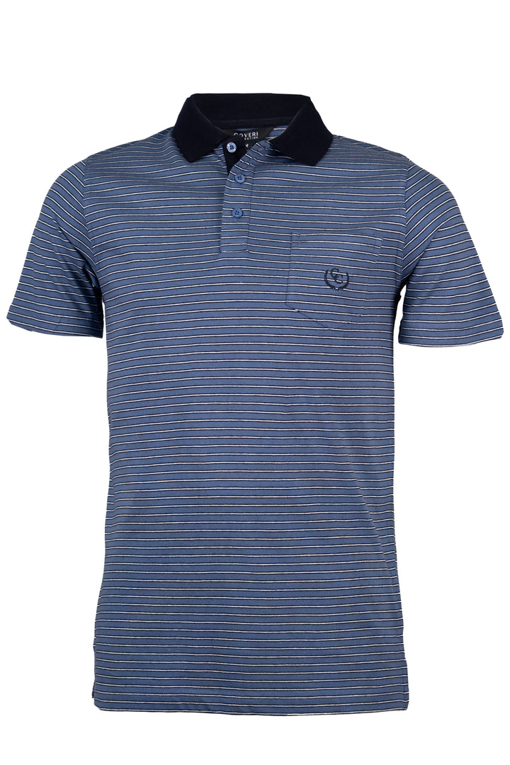 Polo in cotone jersey a righe colorate con colletto in contrasto