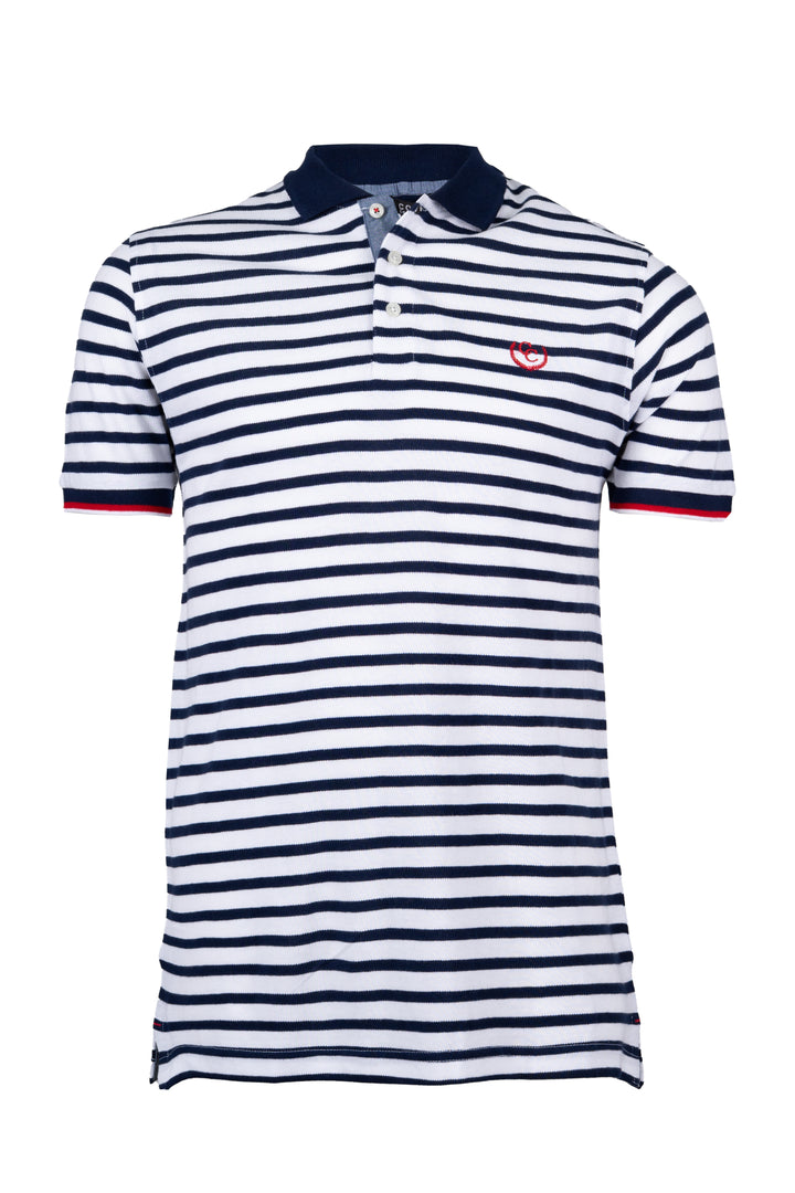 Polo in cotone piquet a righe colorate con colletto in contrasto