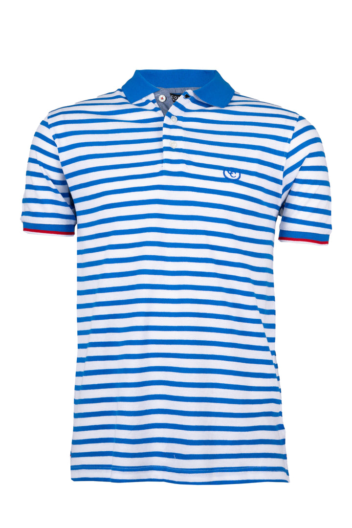 Polo in cotone piquet a righe colorate con colletto in contrasto