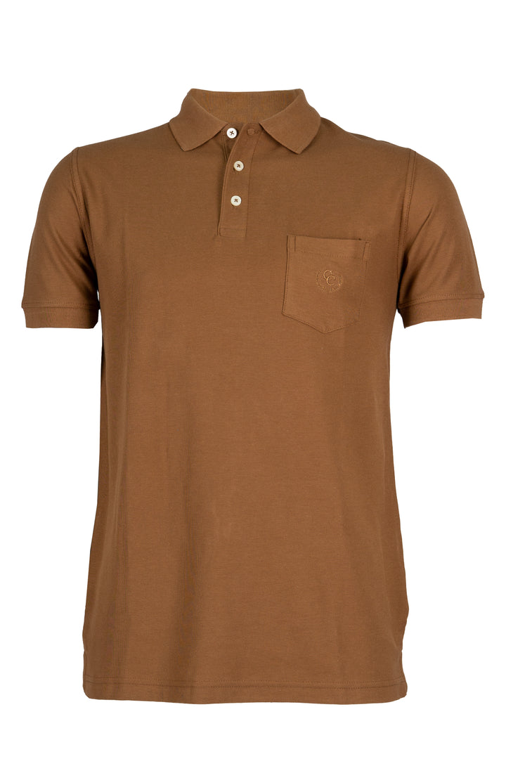Polo uomo Coveri Collection in cotone piquet tinta unita con taschino e logo ricamato ton sur ton