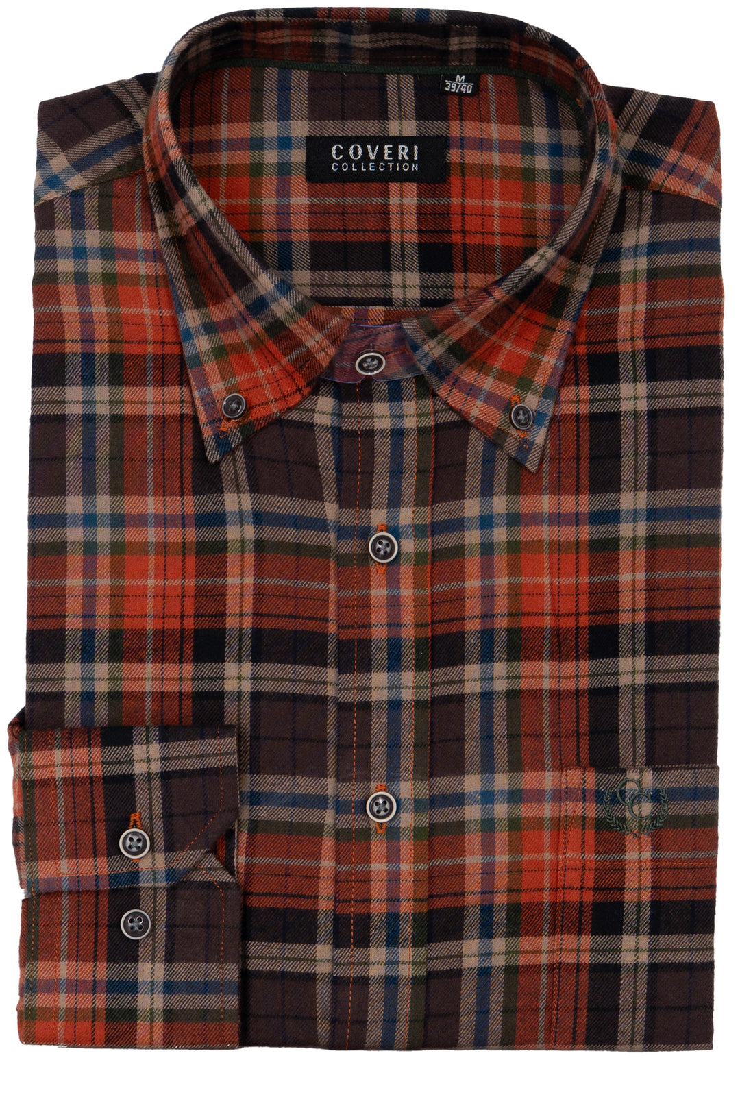 Camicia uomo button down in flanella rasata a quadri con ricamo Coveri ton sur ton