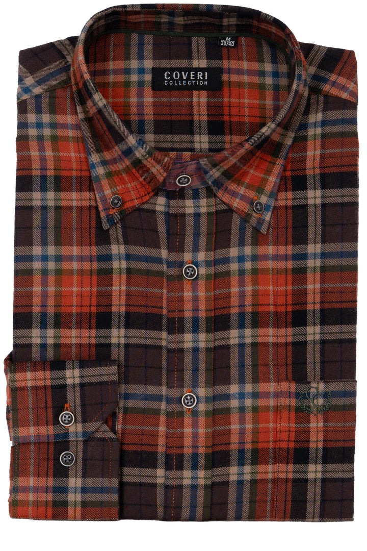 Camicia uomo button down in flanella rasata a quadri con ricamo Coveri ton sur ton