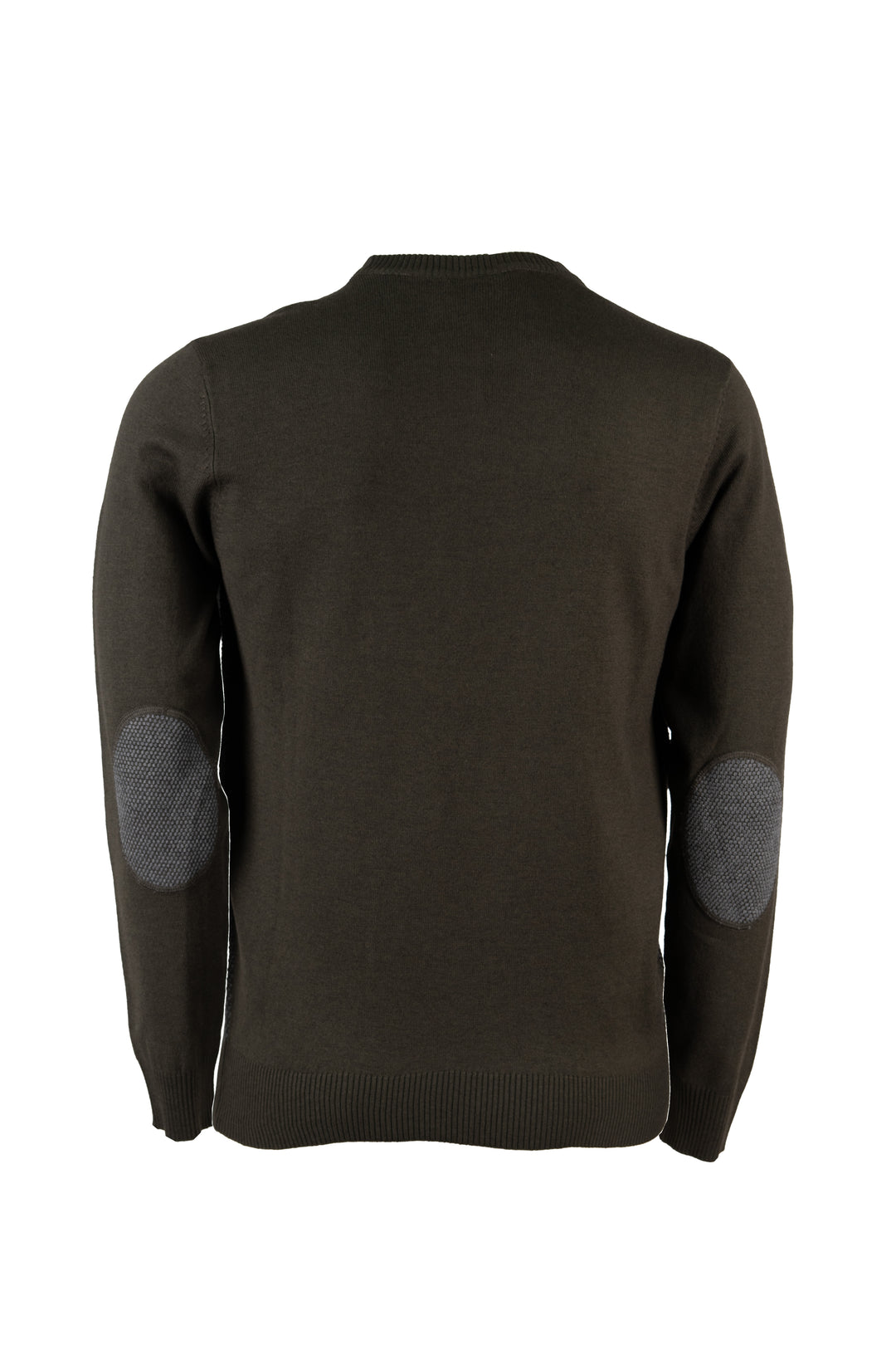 Pullover girocollo misto lana con toppe ai gomiti e logo ricamato sul petto