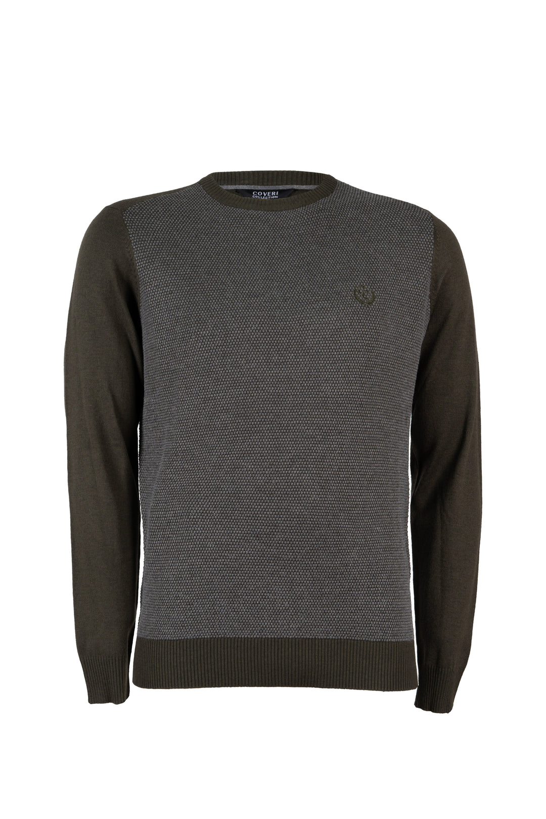 Pullover girocollo misto lana con toppe ai gomiti e logo ricamato sul petto