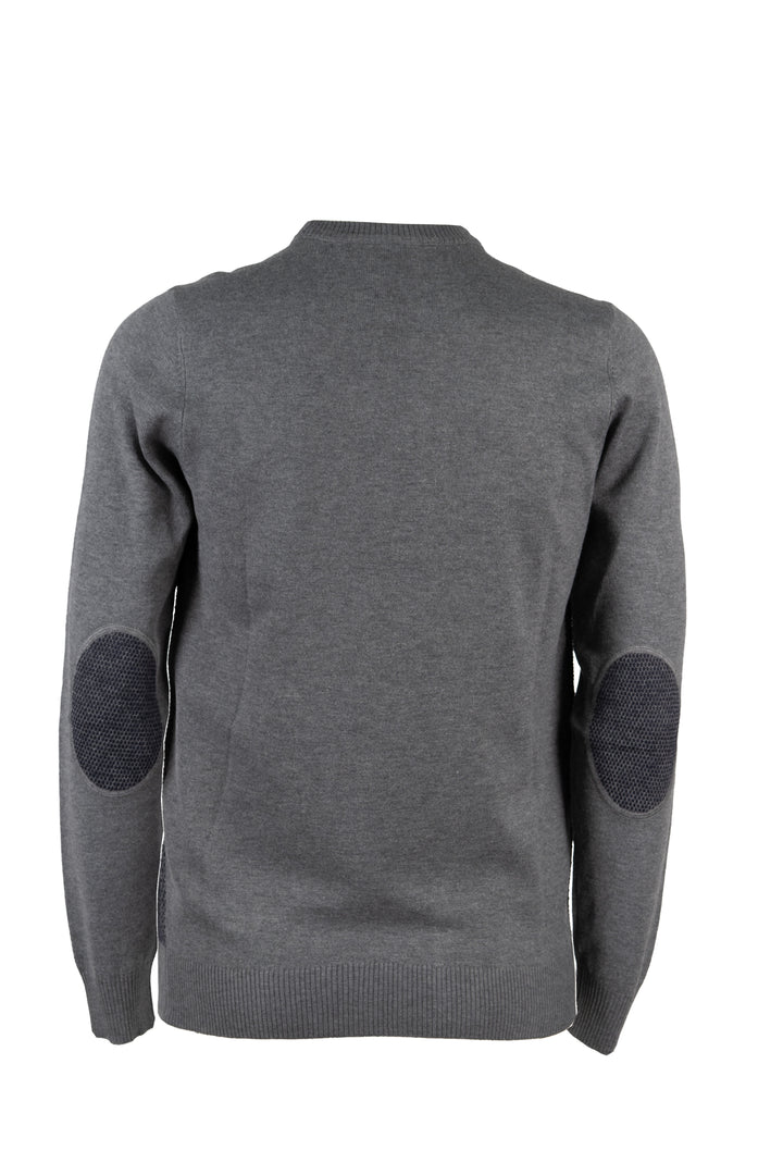Pullover girocollo misto lana con toppe ai gomiti e logo ricamato sul petto