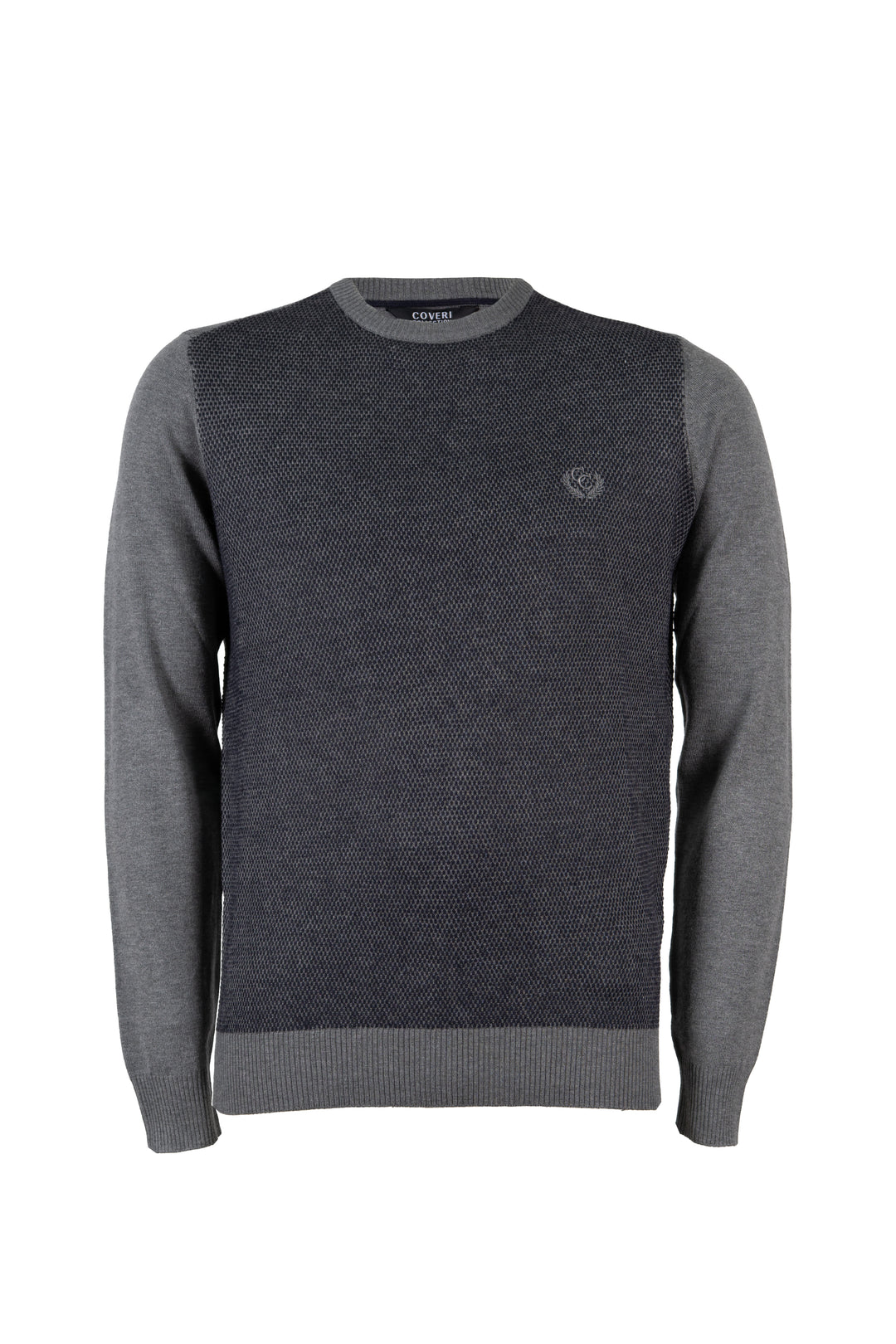 Pullover girocollo misto lana con toppe ai gomiti e logo ricamato sul petto