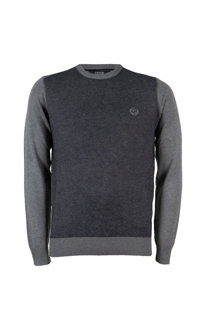 Pullover girocollo misto lana con toppe ai gomiti e logo ricamato sul petto