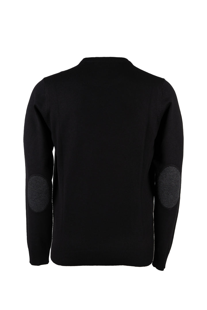 Pullover girocollo misto lana con toppe ai gomiti e logo ricamato sul petto