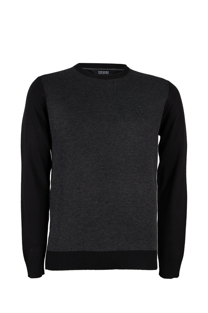 Pullover girocollo misto lana con toppe ai gomiti e logo ricamato sul petto