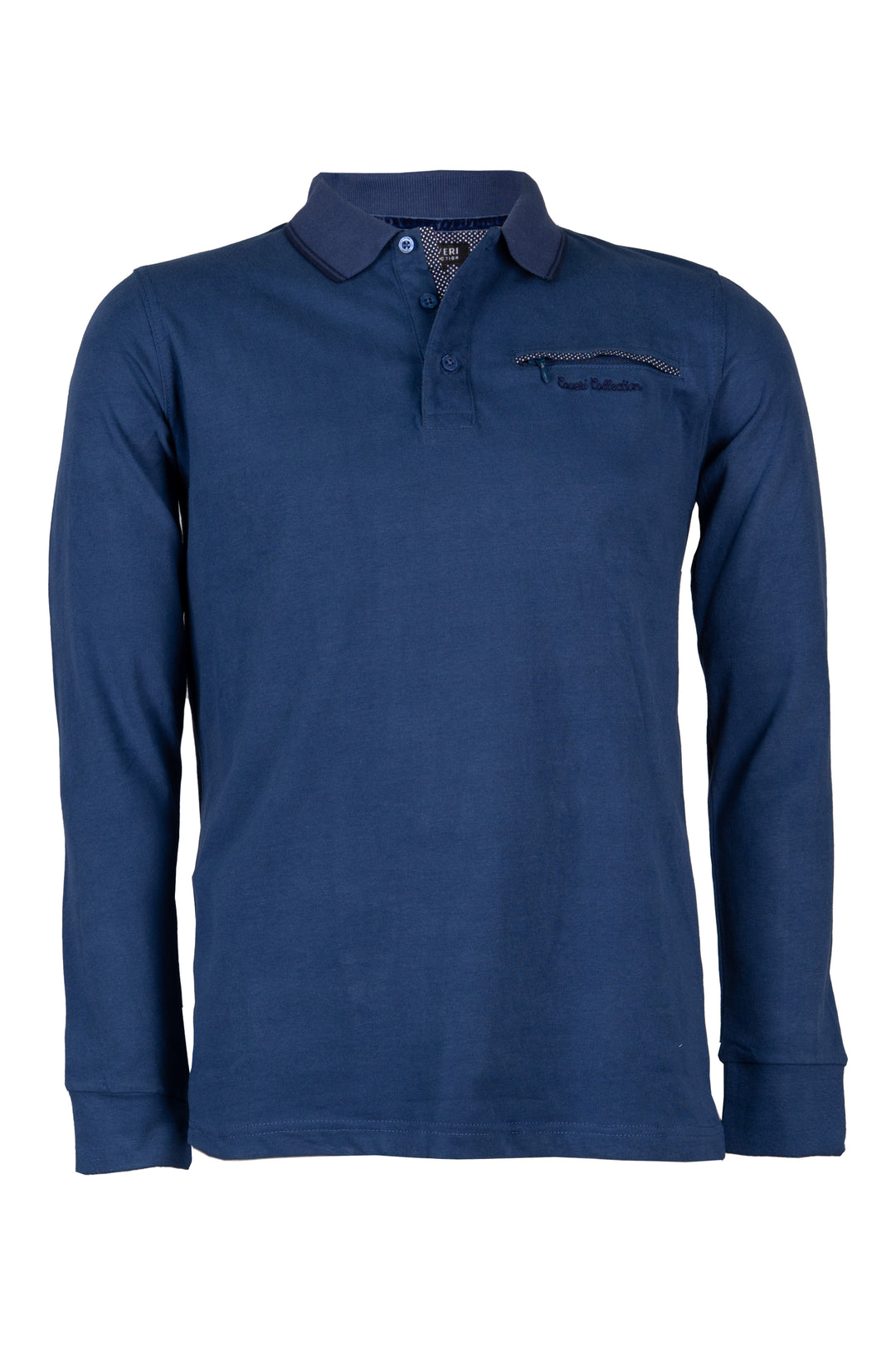 Polo uomo manica lunga in jersey caldo cotone con taschino sul petto chiuso da zip e mezzaluna in contrasto
