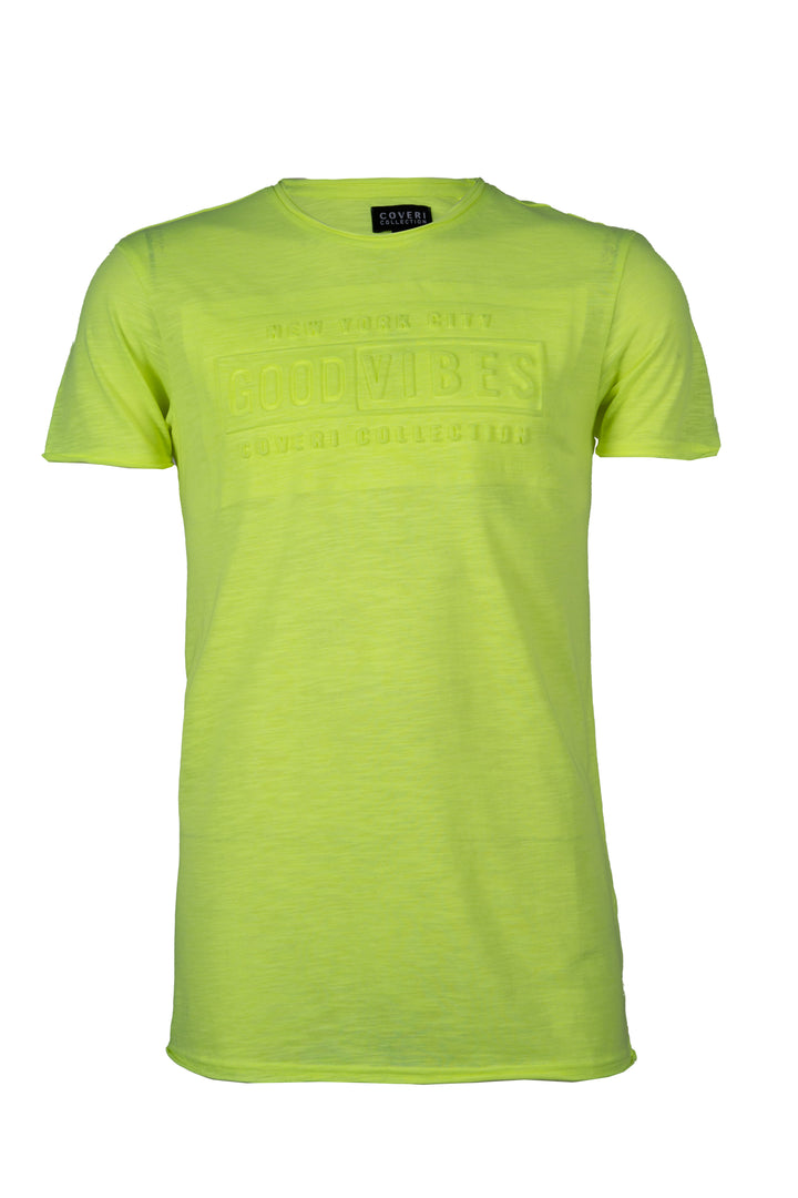 T-shirt girocollo in cotone slub fluo con stampa in rilievo