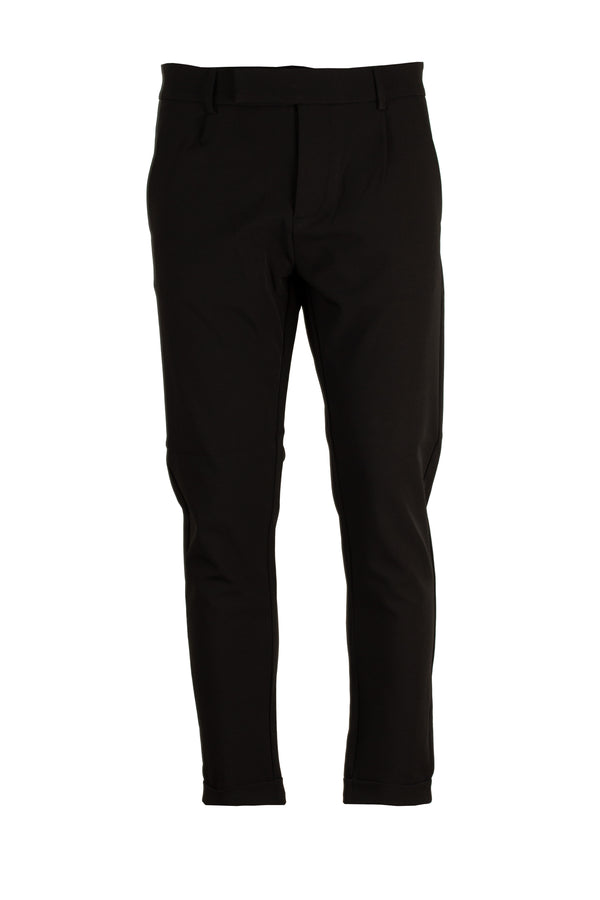 Pantalone loose fit con pence e tasca america in tessuto elasticizzato colore nero