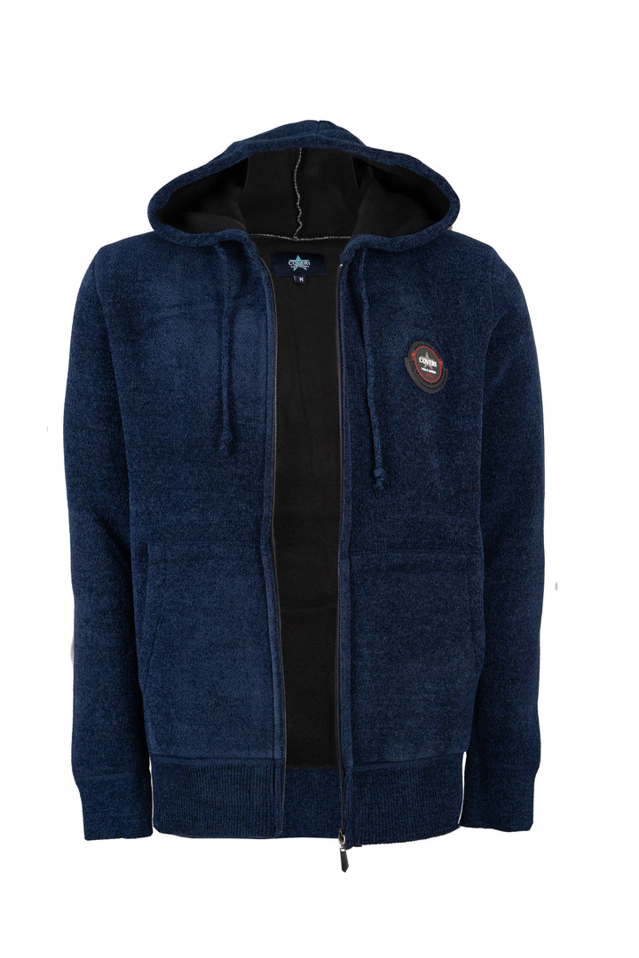 Giacca uomo full zip con cappuccio foderata in pile e patch sul cuore
