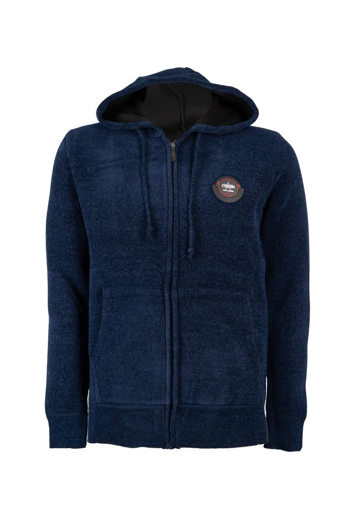 Giacca uomo full zip con cappuccio foderata in pile e patch sul cuore