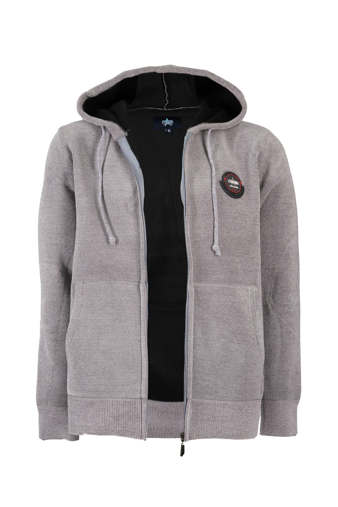Giacca uomo full zip con cappuccio foderata in pile e patch sul cuore