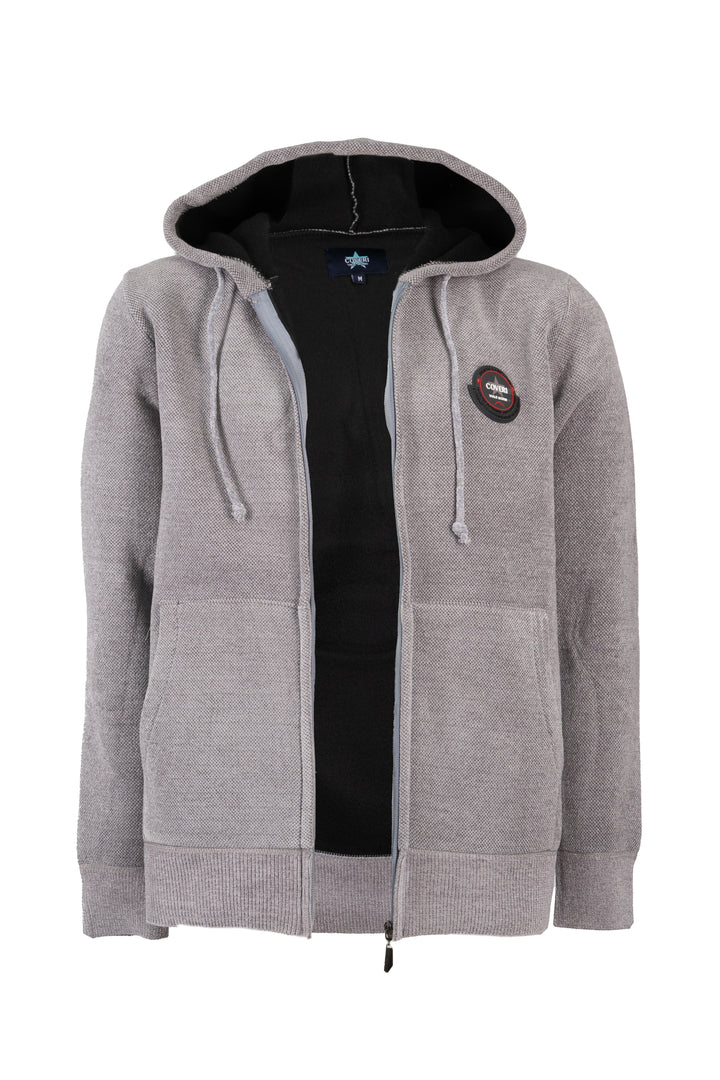 Giacca uomo full zip con cappuccio foderata in pile e patch sul cuore