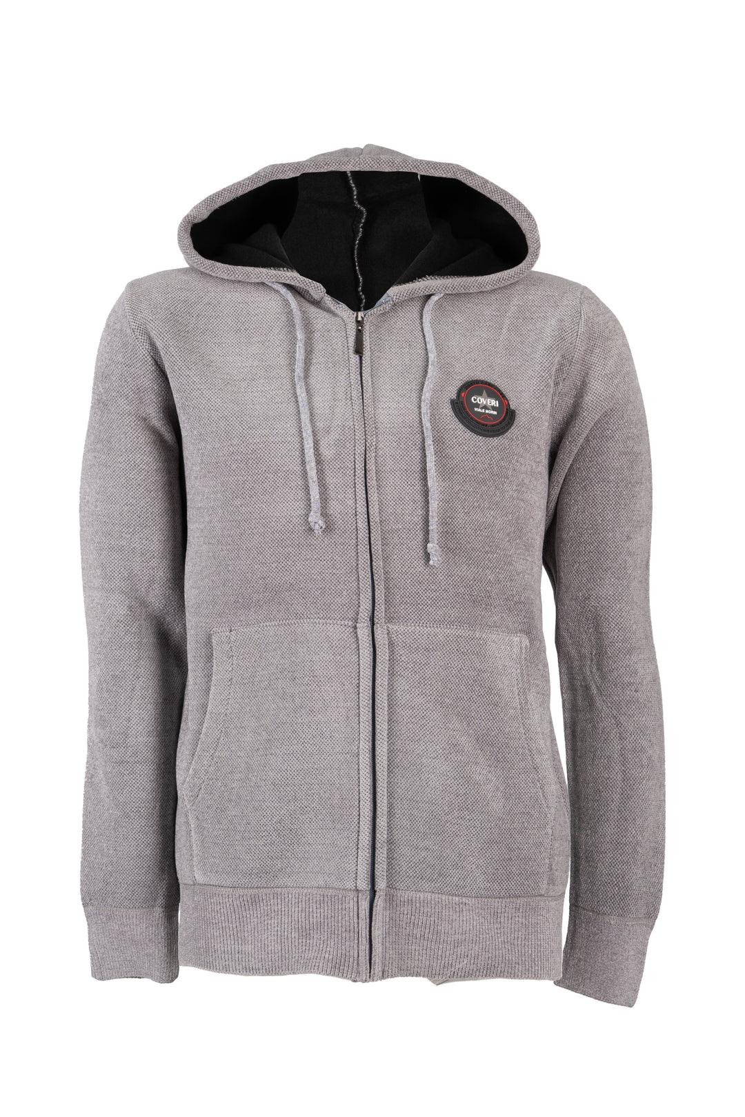 Giacca uomo full zip con cappuccio foderata in pile e patch sul cuore