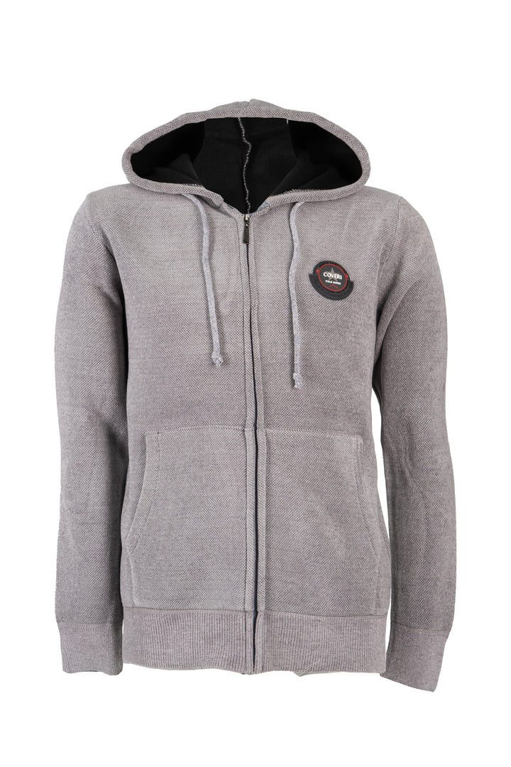 Giacca uomo full zip con cappuccio foderata in pile e patch sul cuore