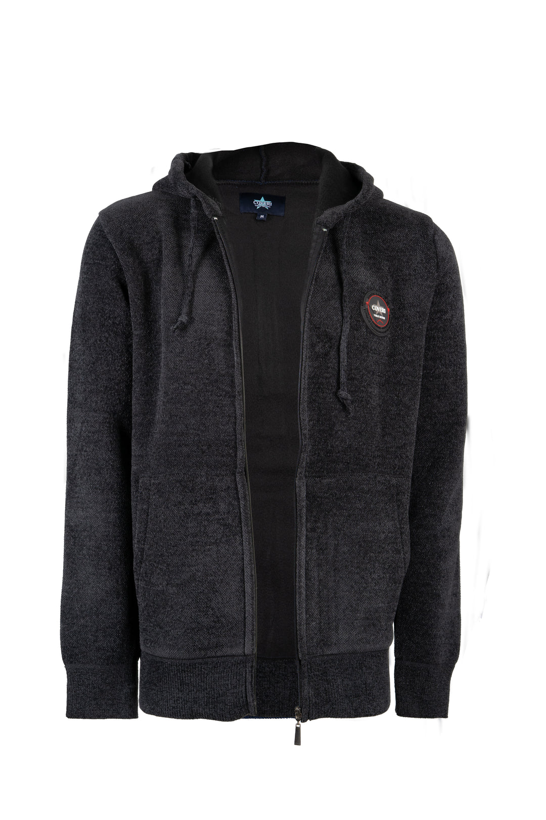 Giacca uomo full zip con cappuccio foderata in pile e patch sul cuore