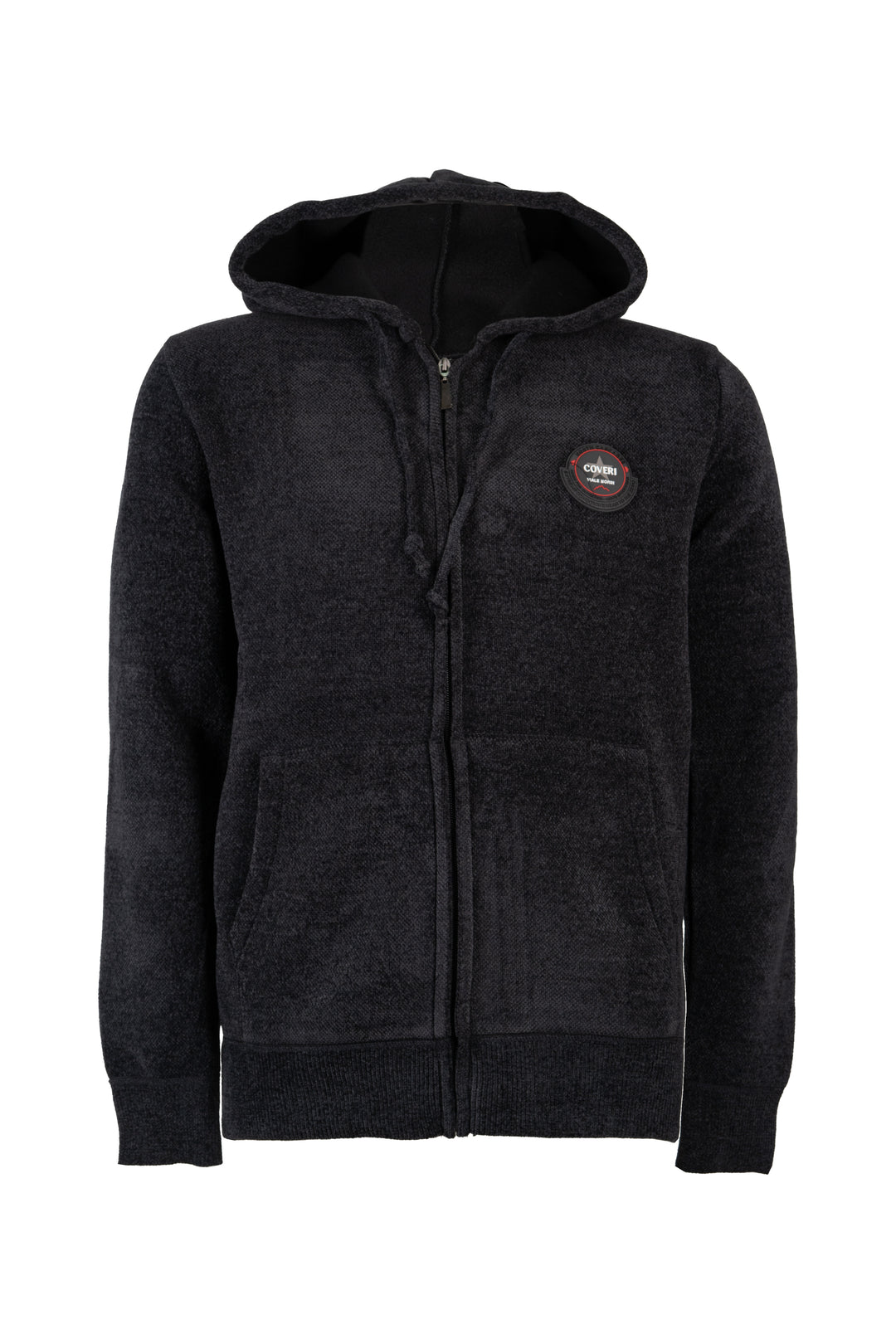 Giacca uomo full zip con cappuccio foderata in pile e patch sul cuore