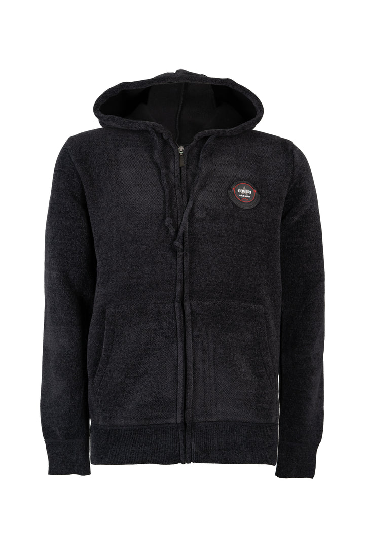 Giacca uomo full zip con cappuccio foderata in pile e patch sul cuore