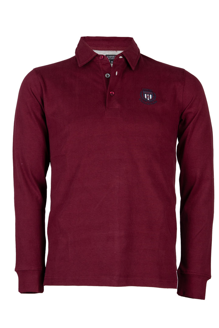 Polo uomo manica lunga in jersey caldo cotone con ricamo sul petto e mezzaluna in contrasto