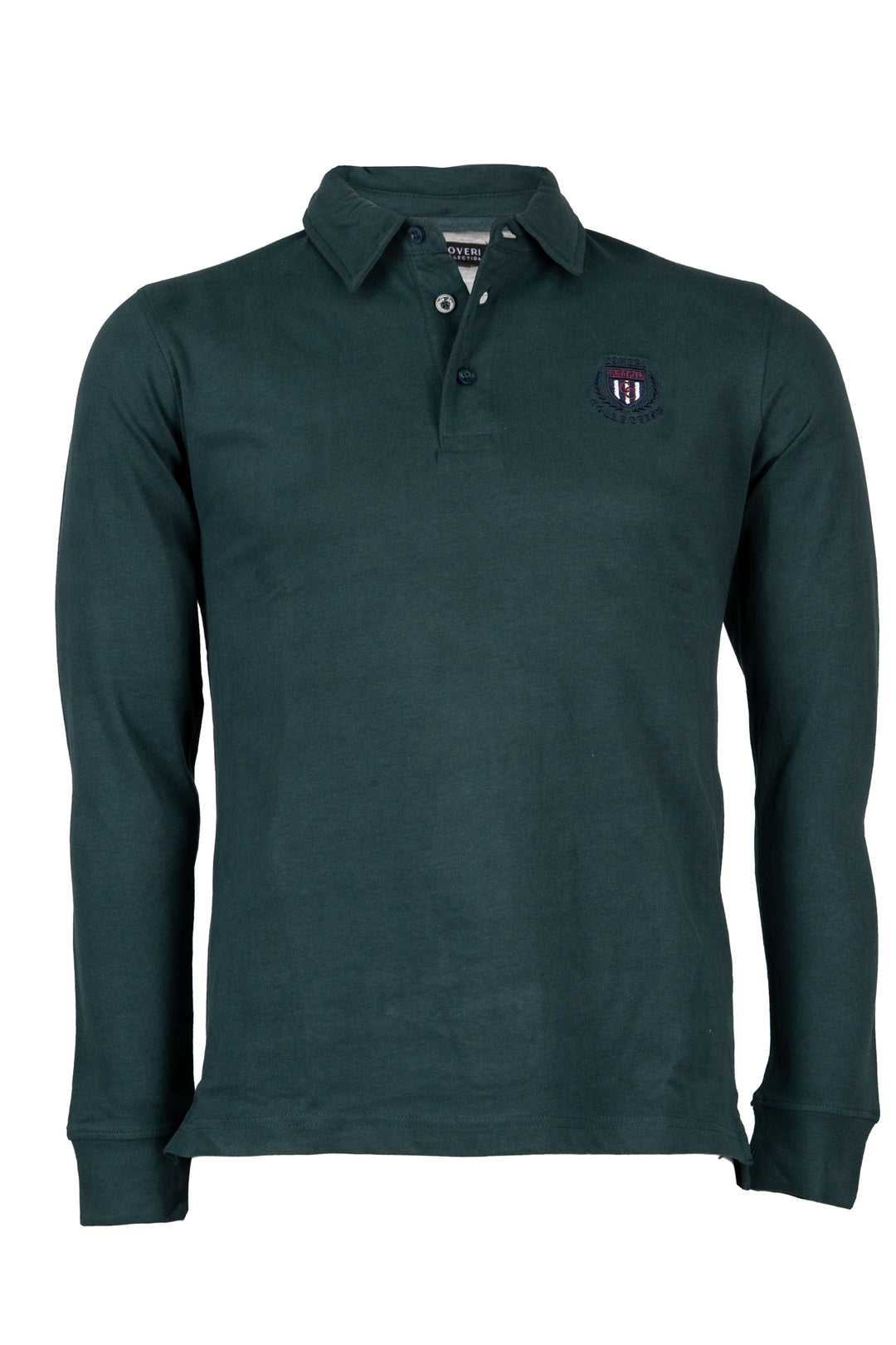 Polo uomo manica lunga in jersey caldo cotone con ricamo sul petto e mezzaluna in contrasto