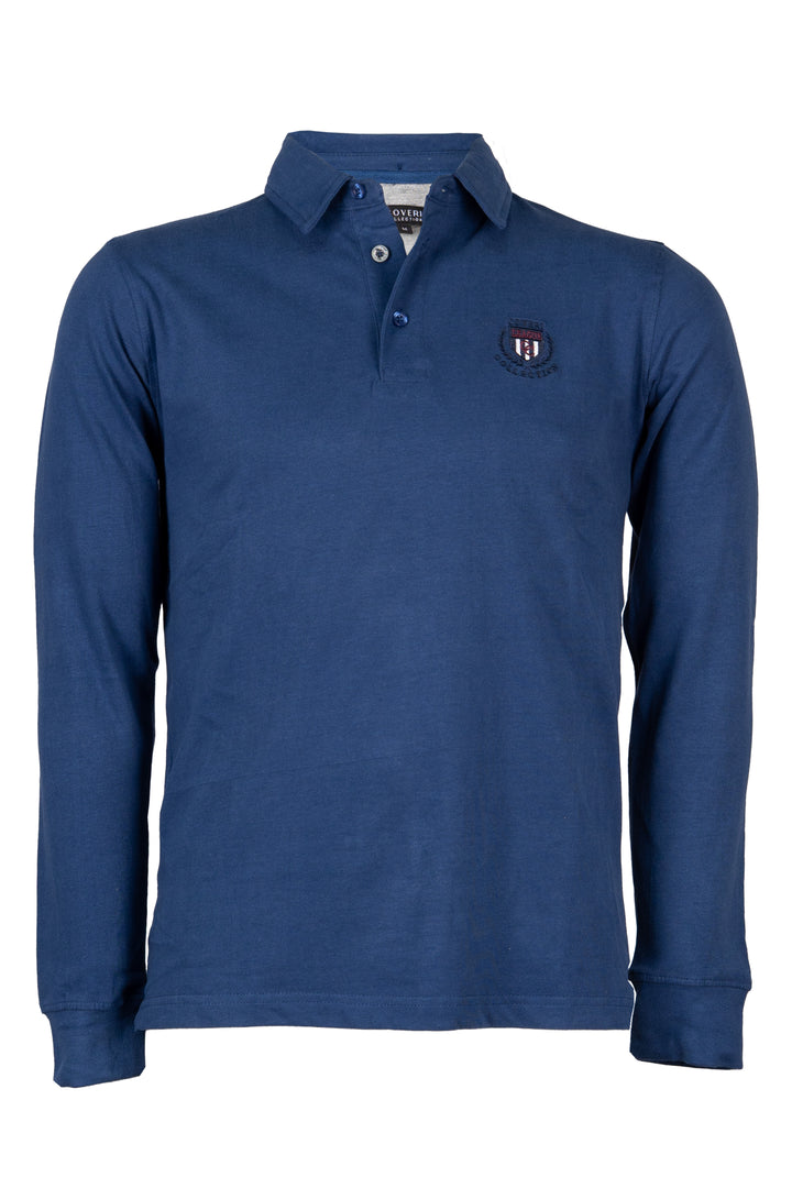 Polo uomo manica lunga in jersey caldo cotone con ricamo sul petto e mezzaluna in contrasto