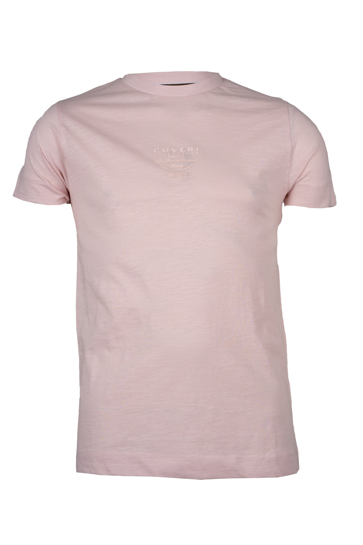 T-shirt girocollo in cotone pastello con stampa hd sul petto