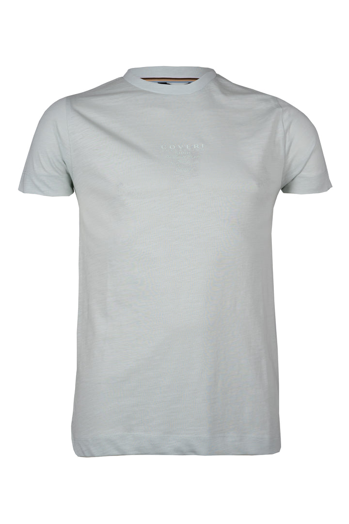 T-shirt girocollo in cotone pastello con stampa hd sul petto