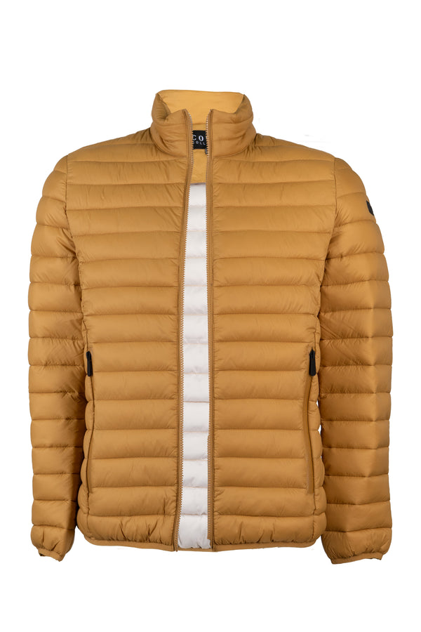 Giubbino imbottito 100 gr full zip con interno in contrasto cromatico colore marrone chiaro