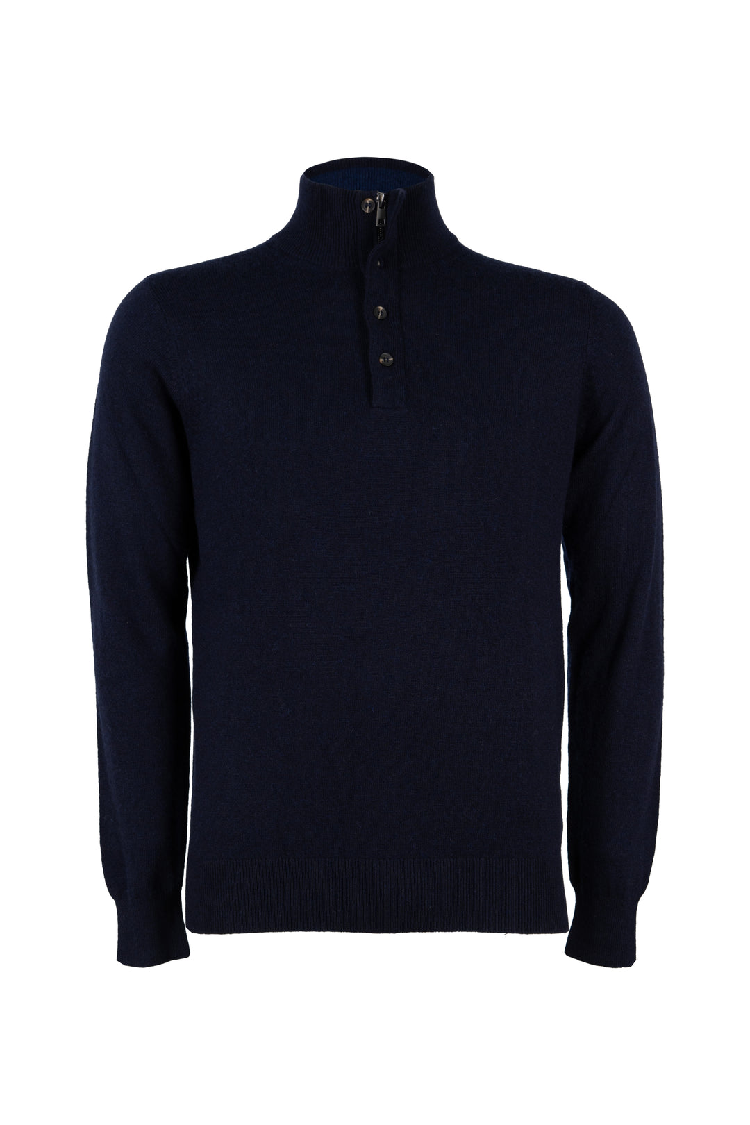 Pullover in misto cashmere con collo alto chiuso da mezza zip e 4 bottoni