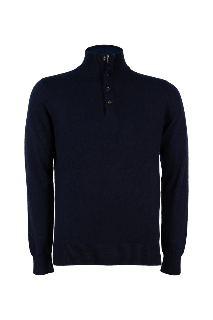 Pullover in misto cashmere con collo alto chiuso da mezza zip e 4 bottoni