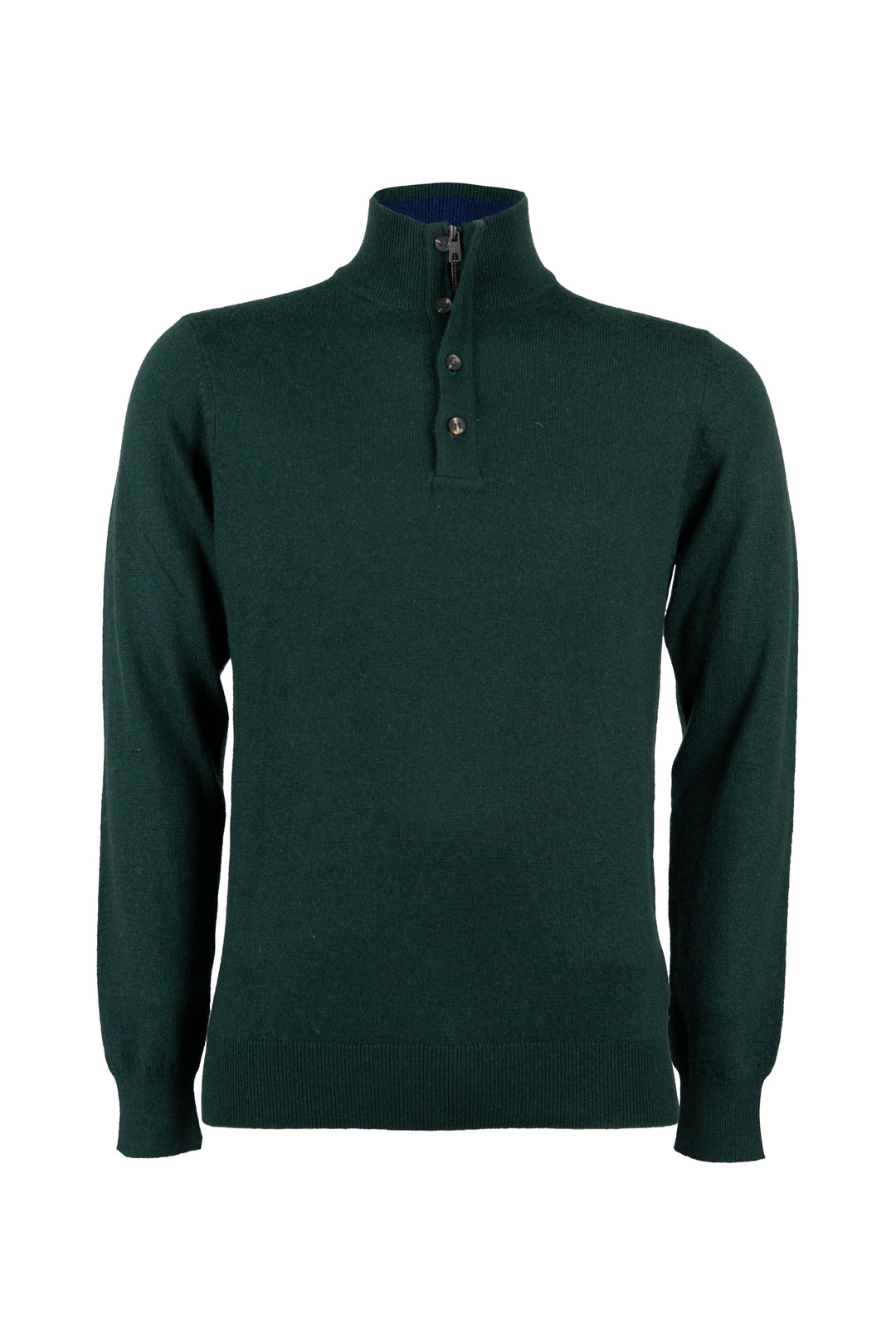 Pullover in misto cashmere con collo alto chiuso da mezza zip e 4 bottoni